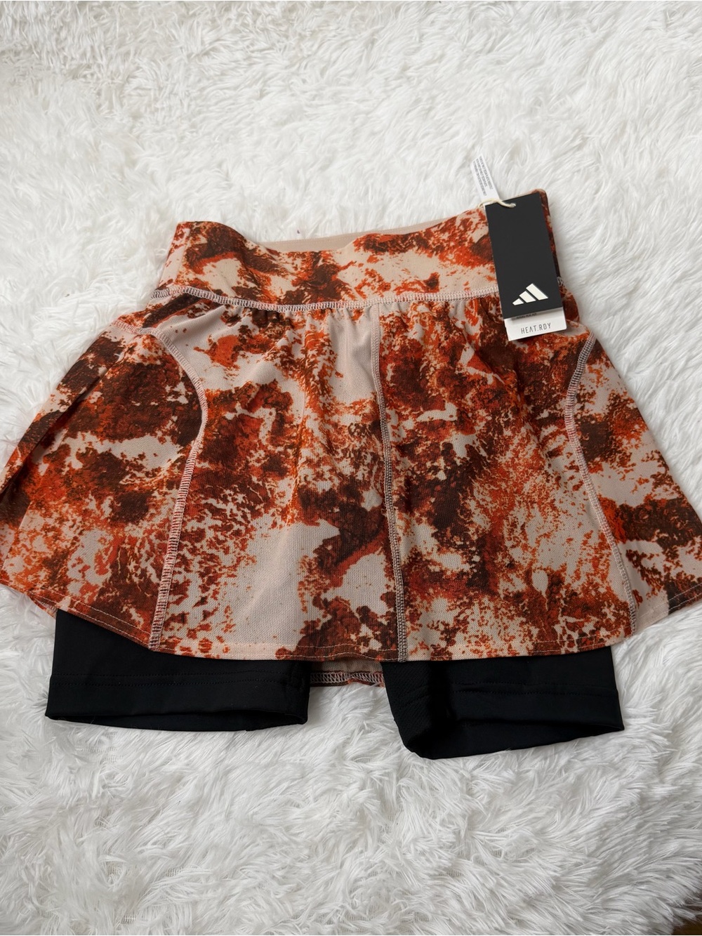 adidas Women’s Burnt Orange & Cream Printed Skirt with Black Shorts